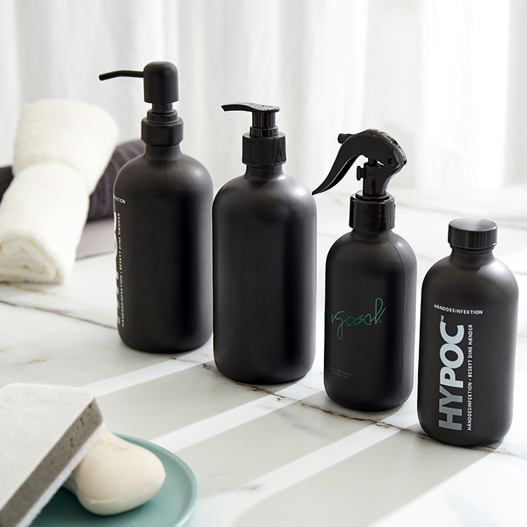 Screen Printed 16oz 8oz 250ml 500ml Clear Amber Frosted Boston Round Glass Liquid Soap Dispenser Pump Bottle For Cosmetic