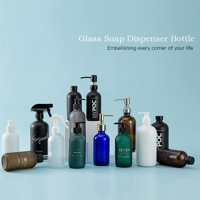 Screen Printed 16oz 8oz 250ml 500ml Clear Amber Frosted Boston Round Glass Liquid Soap Dispenser Pump Bottle For Cosmetic