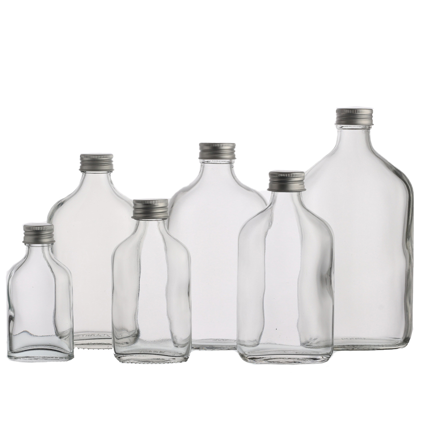 Screen Printed 200ml Clear Black Amber Flask Flat Glass Beverage Bottles for Coffee
