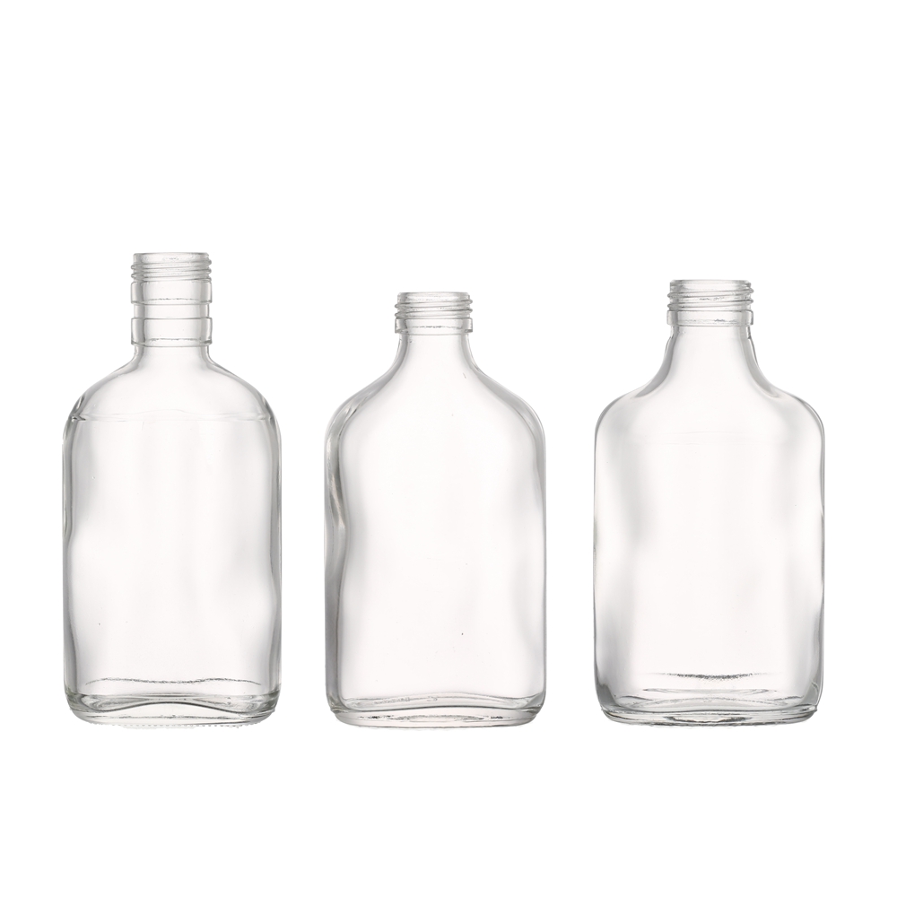 Screen Printed 200ml Clear Black Amber Flask Flat Glass Beverage Bottles for Coffee