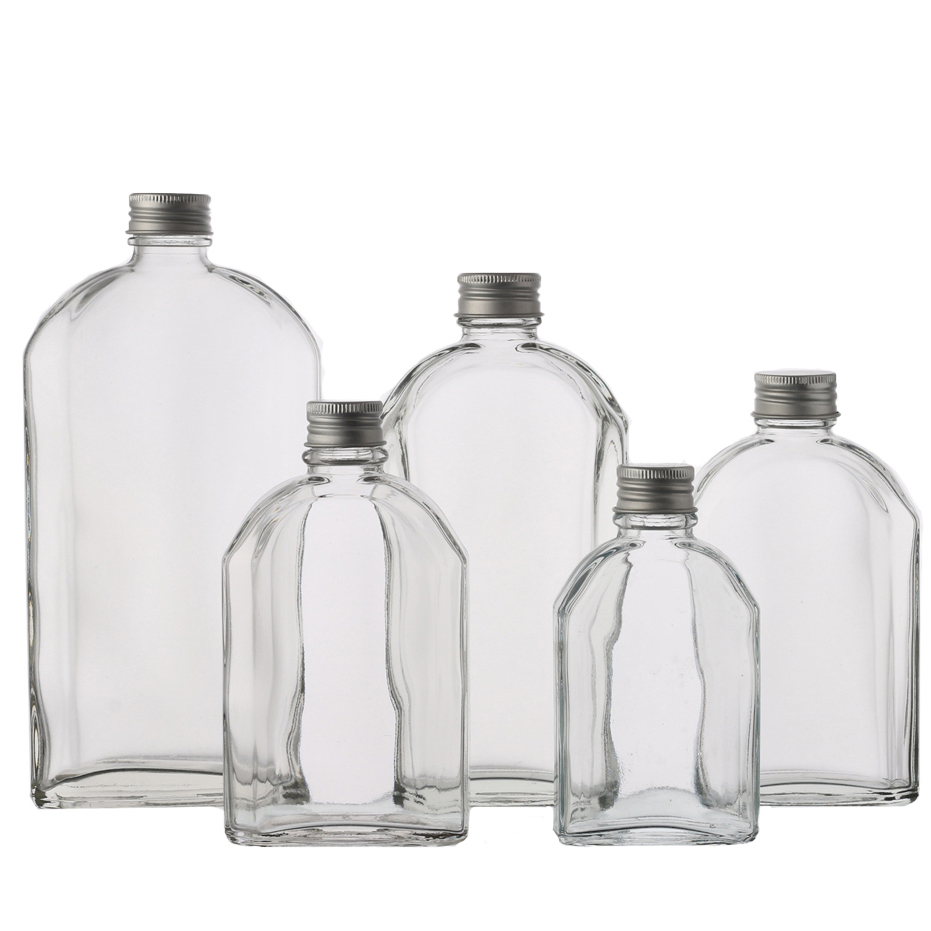 Screen Printed 200ml Clear Black Amber Flask Flat Glass Beverage Bottles for Coffee