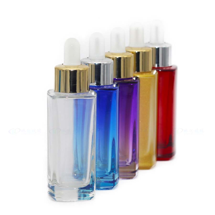 Screen Printing 30ml Flat Shoulder Frosted Pink Yellow Purple Skin Care Serum Bottles