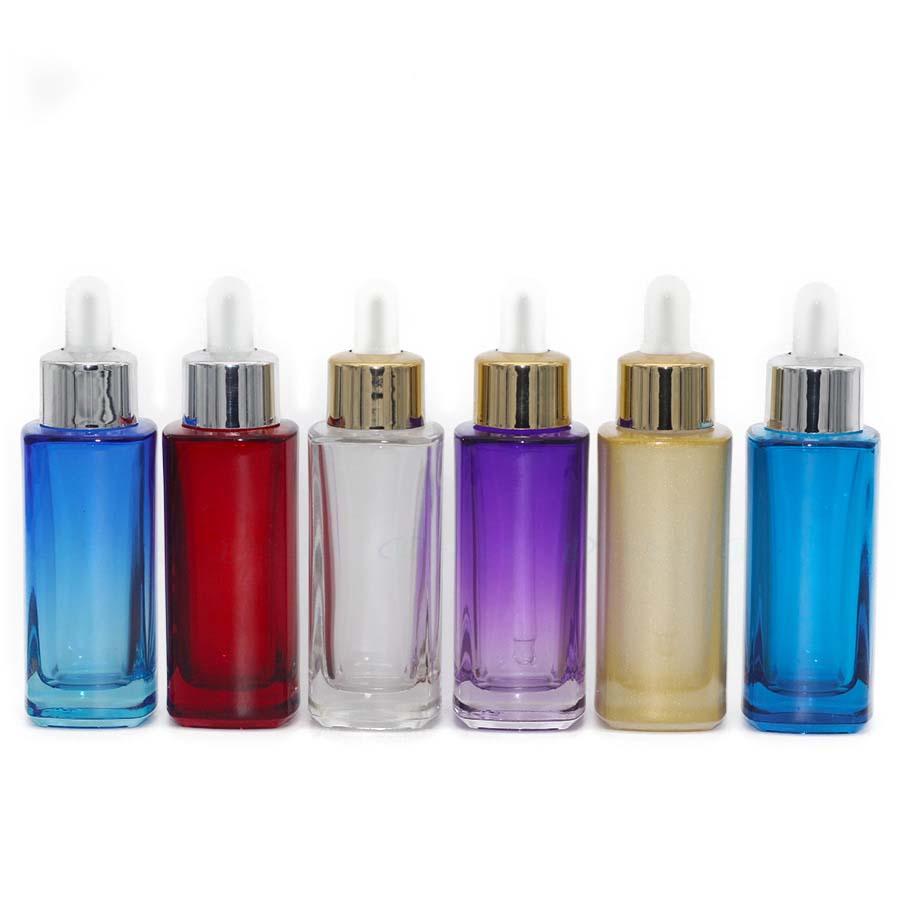 Screen Printing 30ml Flat Shoulder Frosted Pink Yellow Purple Skin Care Serum Bottles