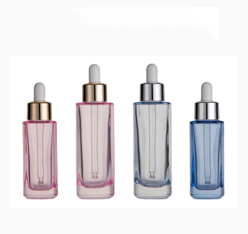 Screen Printing 30ml Flat Shoulder Frosted Pink Yellow Purple Skin Care Serum Bottles