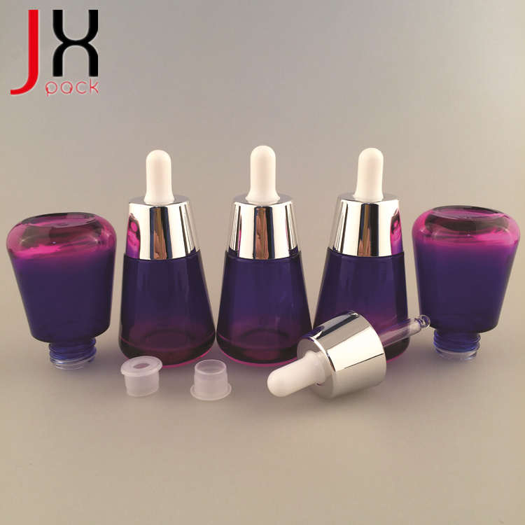 Screen Printing 30ml Luxury Purple White Frosted Glass 50ml Essential Oil Bottle Essence Serum With Rubber Dropper