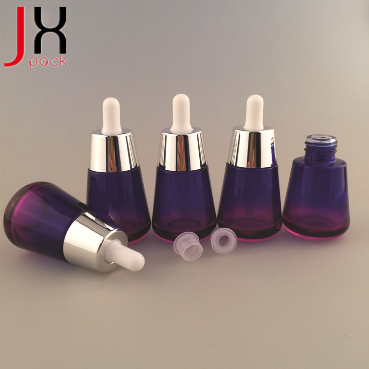 Screen Printing 30ml Luxury Purple White Frosted Glass 50ml Essential Oil Bottle Essence Serum With Rubber Dropper