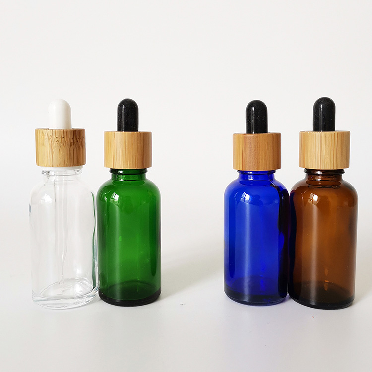 Screen Printing 5ml 10ml 20ml 30ml 50ml Clear Green Blue Amber Glass Dropper Bottle with bamboo caps