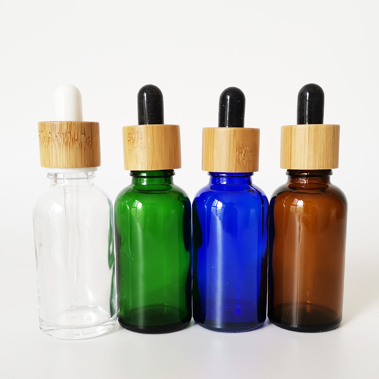 Screen Printing 5ml 10ml 20ml 30ml 50ml Clear Green Blue Amber Glass Dropper Bottle with bamboo caps