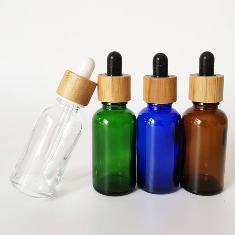 Screen Printing 5ml 10ml 20ml 30ml 50ml Clear Green Blue Amber Glass Dropper Bottle with bamboo caps