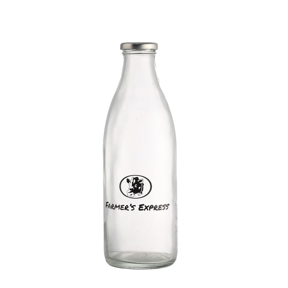 Screen Printing Custom Design Milk Bottle with Screw Lid 1 Liter Glass Bottle