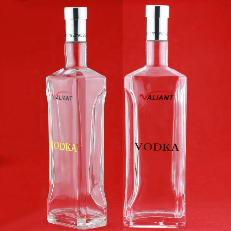 Screen Printing Square Glass Bottle 750ml Vodka Empty Liquor Bottle With Cap