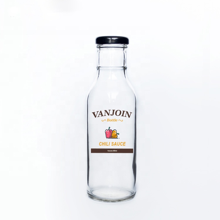 Screen printing 12 oz Empty glass clear ring neck salad sauce bottle jars for hot sauce