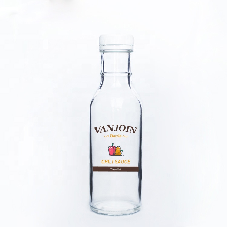 Screen printing 12 oz Empty glass clear ring neck salad sauce bottle jars for hot sauce