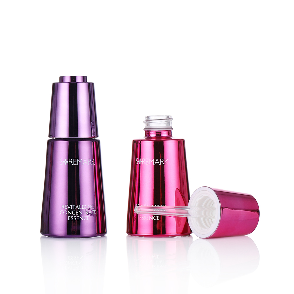 Screen printing 30ml shinny gold glass dropper bottle with press button