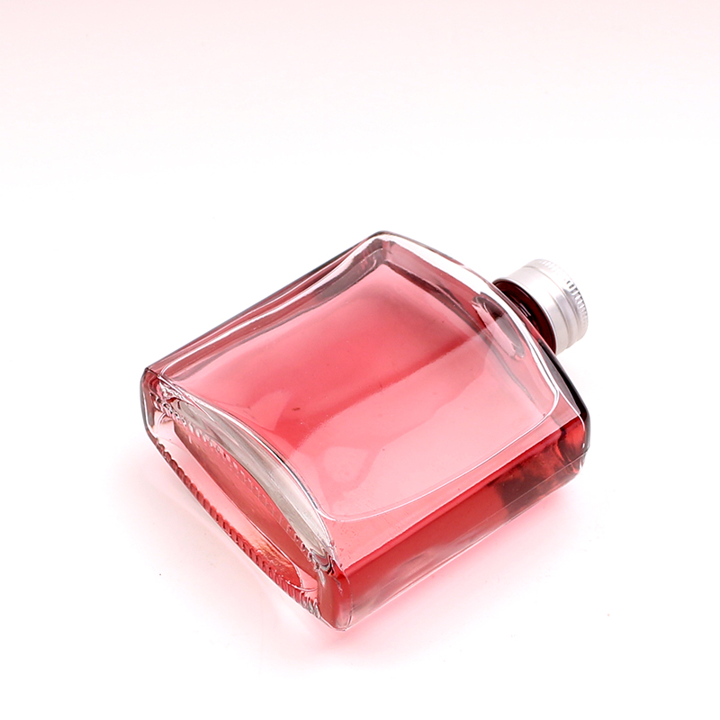 Screw Cap Clear Frosted Coffee Bottles Flat Square Cold Brew Vodka Glass Bottle With Metal Cap