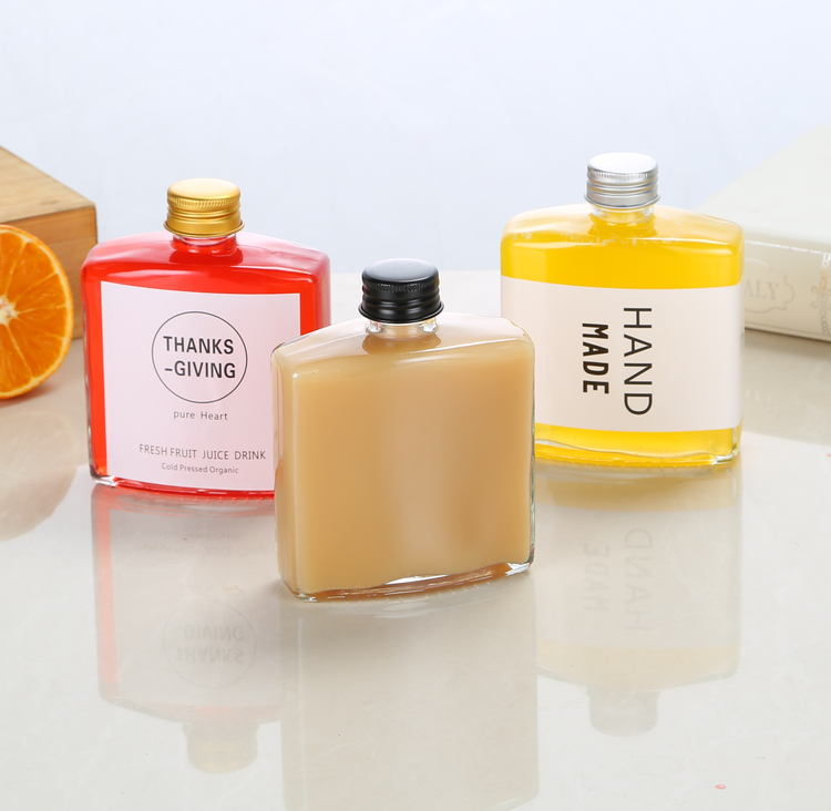 Screw Cap Clear Frosted Coffee Bottles Flat Square Cold Brew Vodka Glass Bottle With Metal Cap