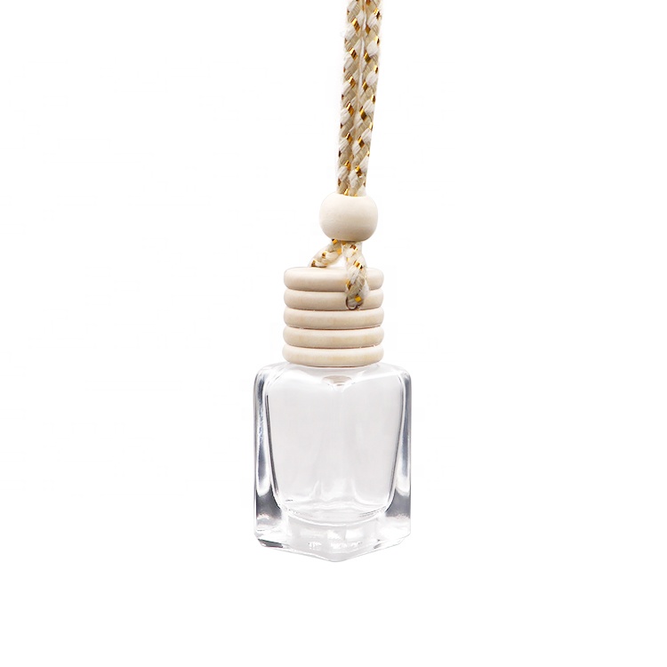 Screw On Cap Square 9ml Perfume Glass Bottle Wooden Cap Car Diffuser Bottle