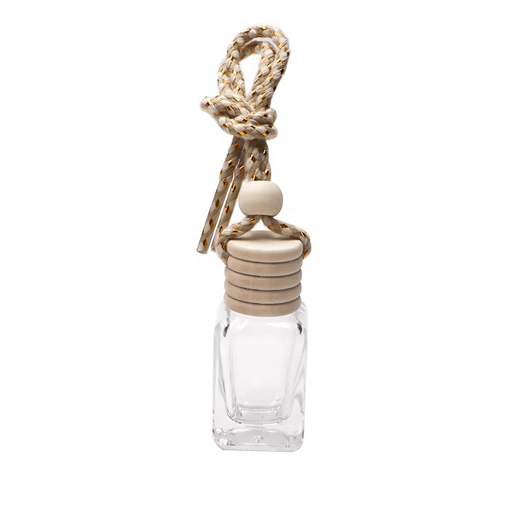 Screw On Cap Square 9ml Perfume Glass Bottle Wooden Cap Car Diffuser Bottle