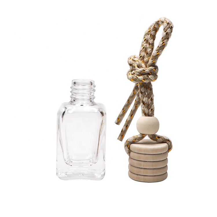 Screw On Cap Square 9ml Perfume Glass Bottle Wooden Cap Car Diffuser Bottle