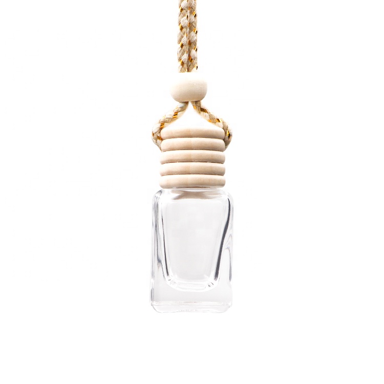 Screw On Cap Square 9ml Perfume Glass Bottle Wooden Cap Car Diffuser Bottle