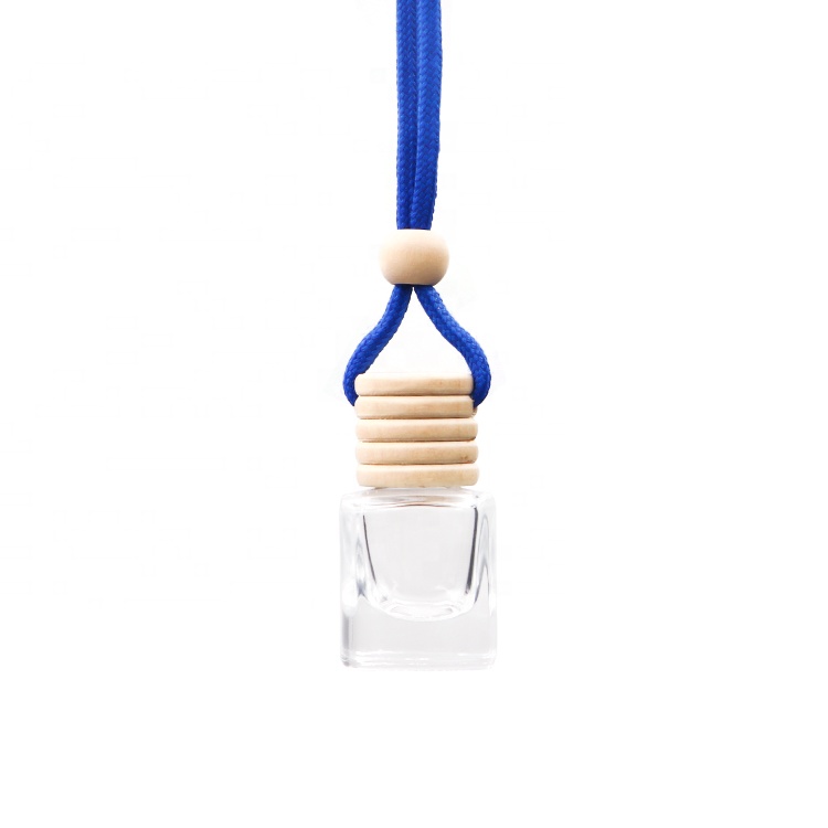 Screw On Wooden Cap 6ml Square Hanging Car Diffuser Bottle Essential Oil Air Freshener Glass Perfume Bottle