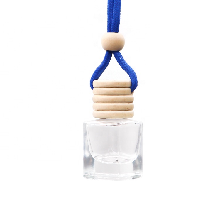 Screw On Wooden Cap 6ml Square Hanging Car Diffuser Bottle Essential Oil Air Freshener Glass Perfume Bottle