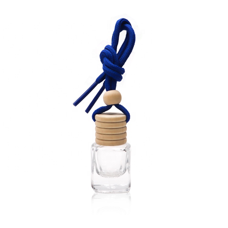 Screw On Wooden Cap 6ml Square Hanging Car Diffuser Bottle Essential Oil Air Freshener Glass Perfume Bottle