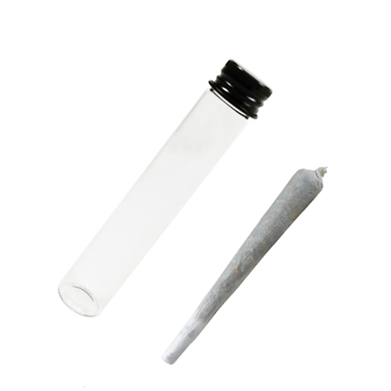 Screw Top Glass Pre-Roll Packaging Tubes Bottles With Black Aluminum Cap