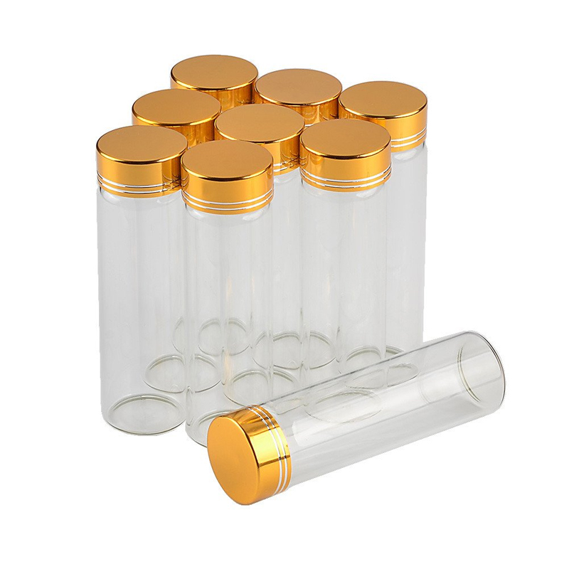 Screw Top Glass Pre-Roll Packaging Tubes Bottles With Black Aluminum Cap