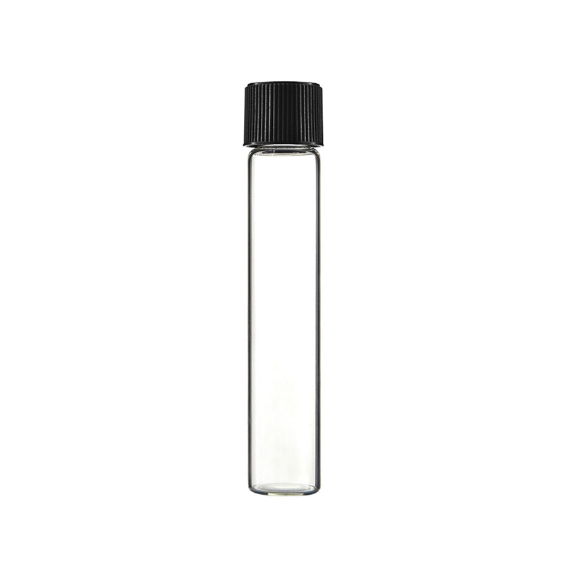 Screw Top Glass Pre-Roll Packaging Tubes Bottles With Black Aluminum Cap