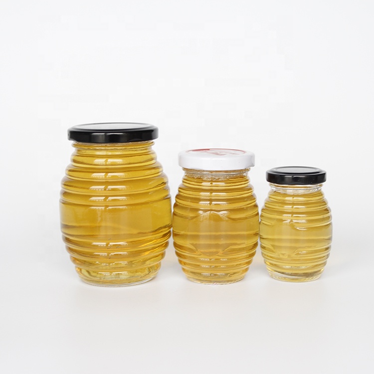 Screwed Shape 330ml Glass Queenline Honey Jar Food Storage Jam Pickles Jar With Metal Lid