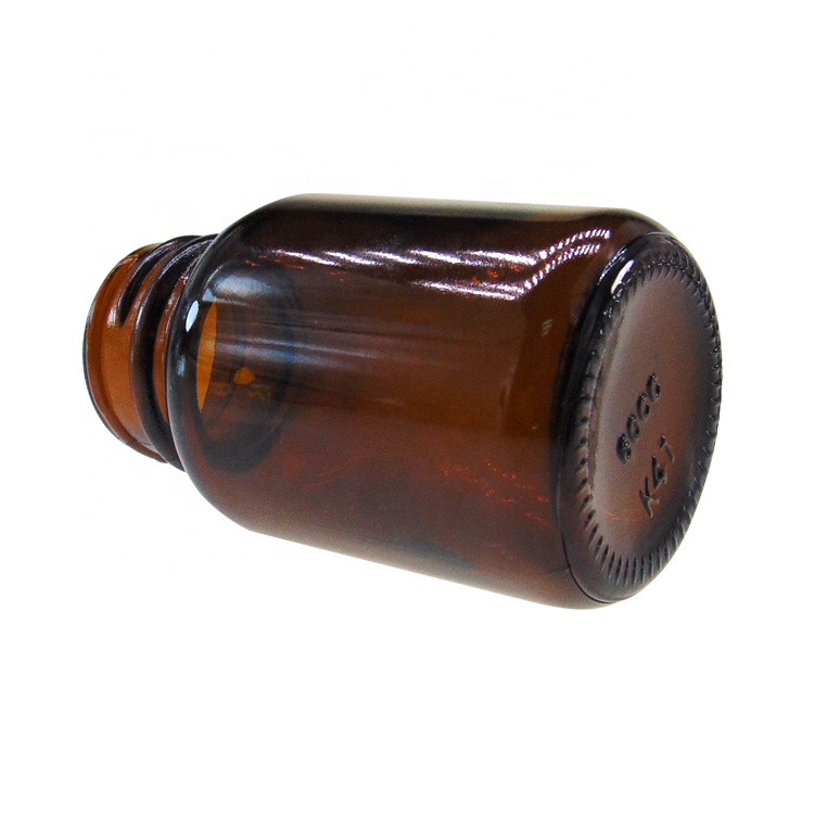 Sealed 60ml Round Glass Amber Vitamin Packing Bottle With Black Plastic Lid
