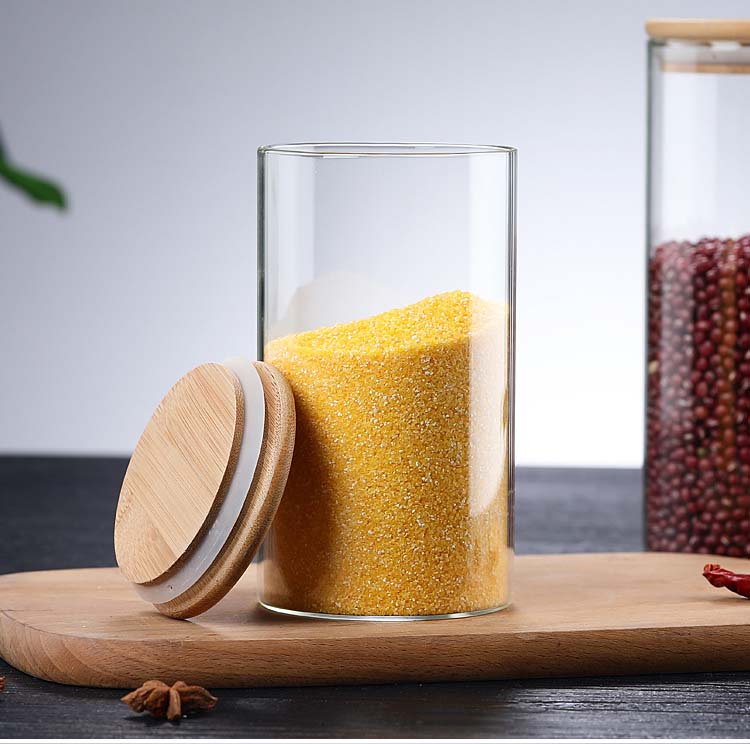 Sealed Glass Jars With Bamboo Cover For Kitchen Organization Pantry Tea Grains Spices Noodles