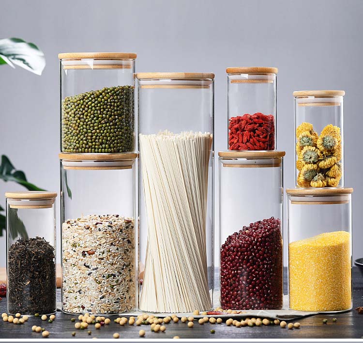 Sealed Glass Jars With Bamboo Cover For Kitchen Organization Pantry Tea Grains Spices Noodles