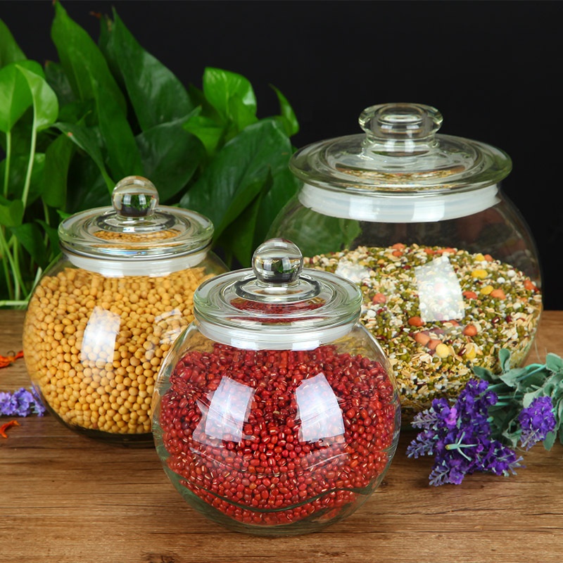 Sealed glass storage jar transparent glass bulk food storage jar for serving tea coffee spice candy