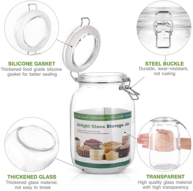Sealed storage can leakproof glass can food storage container with lid sealed storage can for kitchen - 1.5L