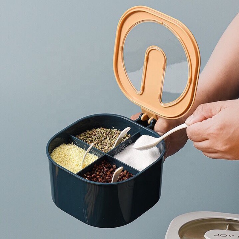 Seasoning Box Spice Jars Four Compartment Condiment Storage Pots Kitchen Seasoning Container Condiment Dispenser for Spice Salt