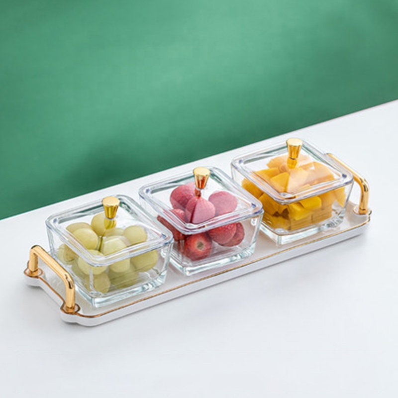 Seasoning Rack Spice Pots, Storage Container Condiment Jars Snack Tray Clear Glass Cruet with Cover