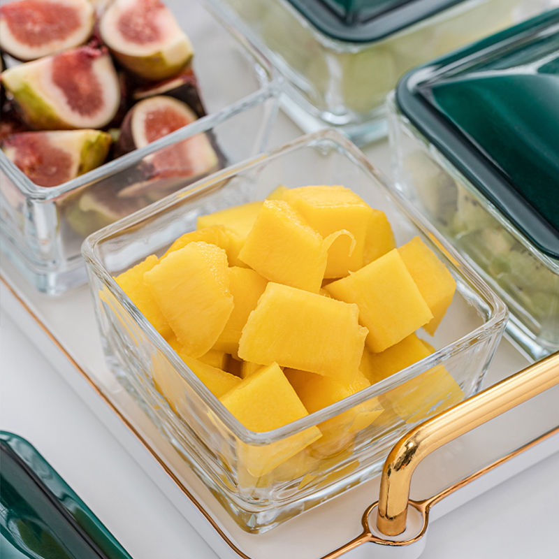 Seasoning Rack Spice Pots, Storage Container Condiment Jars Snack Tray Clear Glass Cruet with Cover