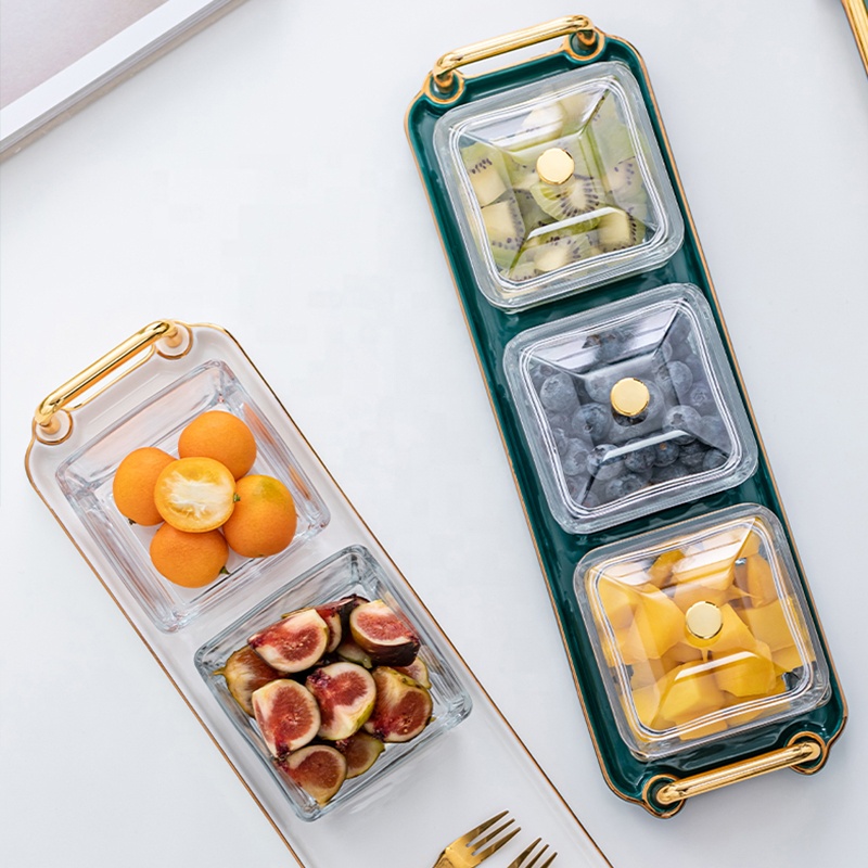 Seasoning Rack Spice Pots, Storage Container Condiment Jars Snack Tray Clear Glass Cruet with Cover