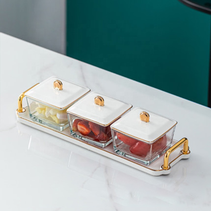 Seasoning Rack Spice Pots, Storage Container Condiment Jars Snack Tray Clear Glass Cruet with Cover