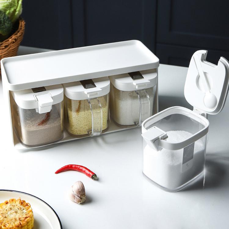 Seasoning box kitchen seasoning jar household salt sugar MSG storage box moisture-proof salt flip combination