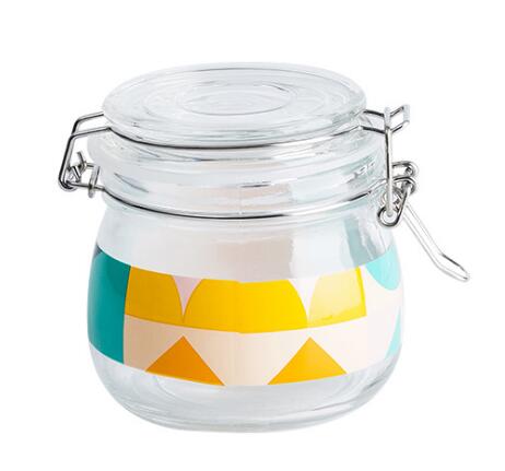 Self-Design Printing Glass Jars With Stainless Steel Clip-On Top Food Storage Canisters For Kitchen Spice Pickle