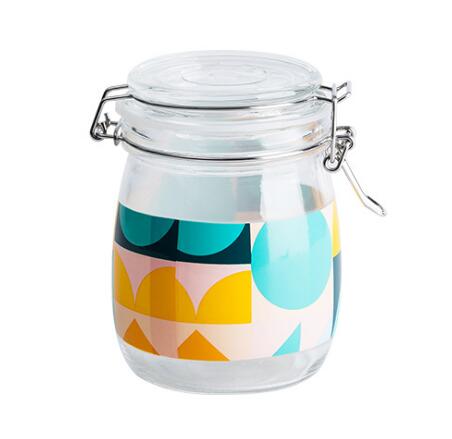Self-Design Printing Glass Jars With Stainless Steel Clip-On Top Food Storage Canisters For Kitchen Spice Pickle