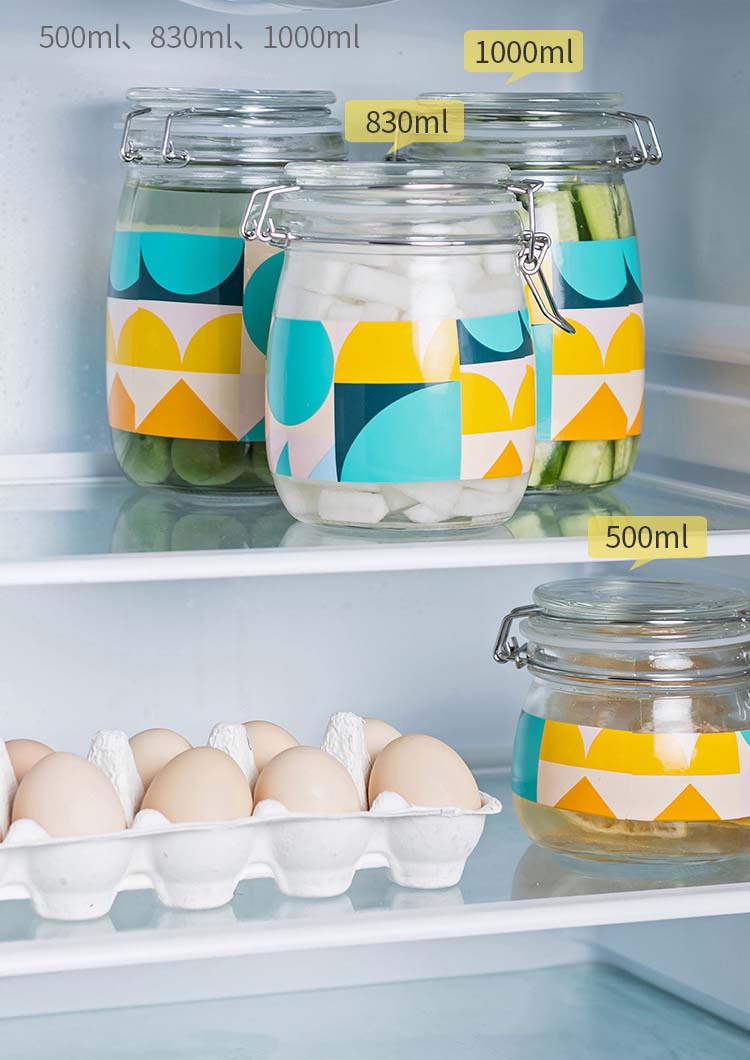 Self-Design Printing Glass Jars With Stainless Steel Clip-On Top Food Storage Canisters For Kitchen Spice Pickle