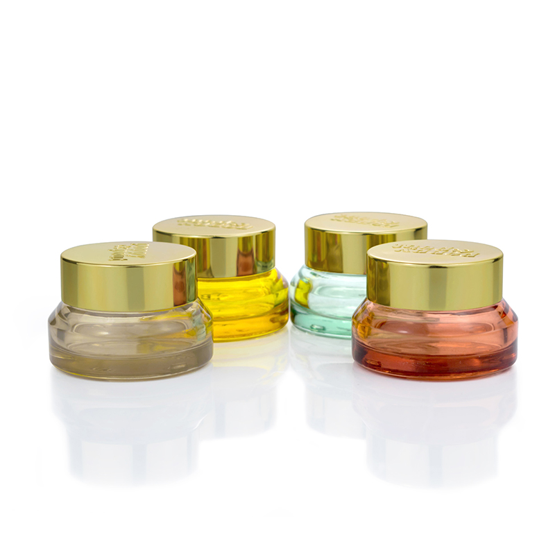 Semi clear red glass jars gold metal lid 15ml mini empty lip balm glass jars luxury