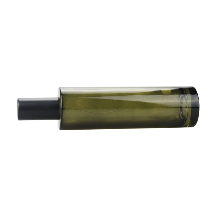Semi transparent olive green color empty glass spray pump bottle car fragrance use flat shoulder thin spray glass bottles