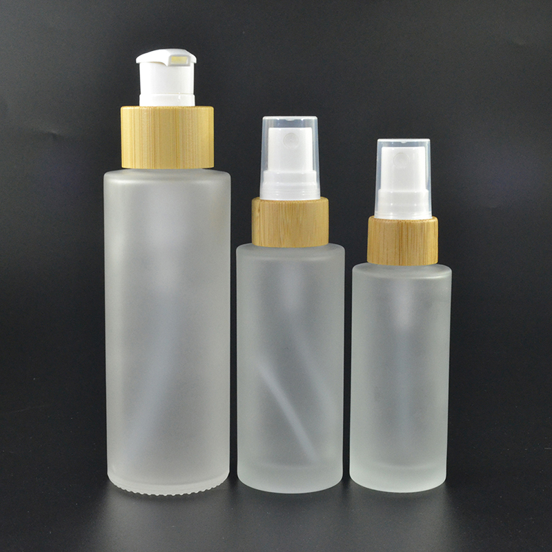 Serum Container 30ml 50ml 100ml 120ml 150ml Frosted Flat Shoulder Glass Bottle with Pump Dispenser