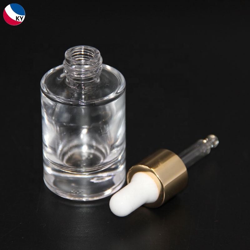 Serum Glass Bottle Flat Shoulder Rose Gold Cap 20Ml Round Thick Bottom Glass Bottle