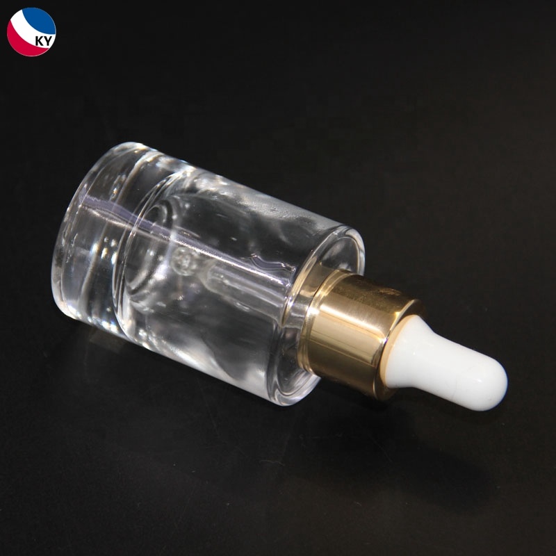 Serum Glass Bottle Flat Shoulder Rose Gold Cap 20Ml Round Thick Bottom Glass Bottle